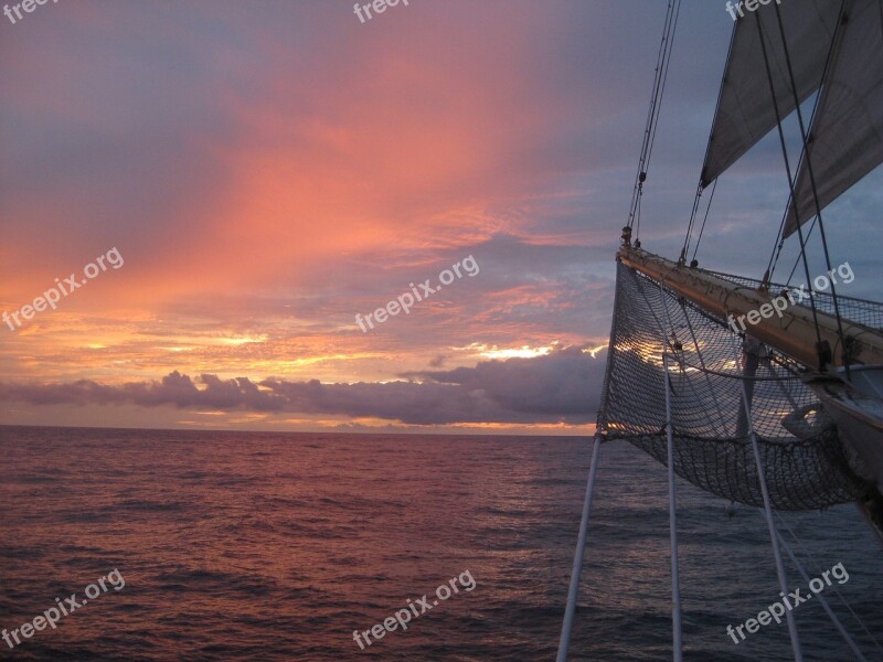 Sail Sunset Sea Evening Sky Clouds