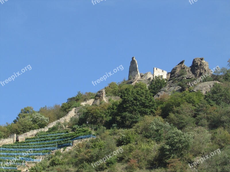 Vineyards Ruin Wachau Landscape Danube