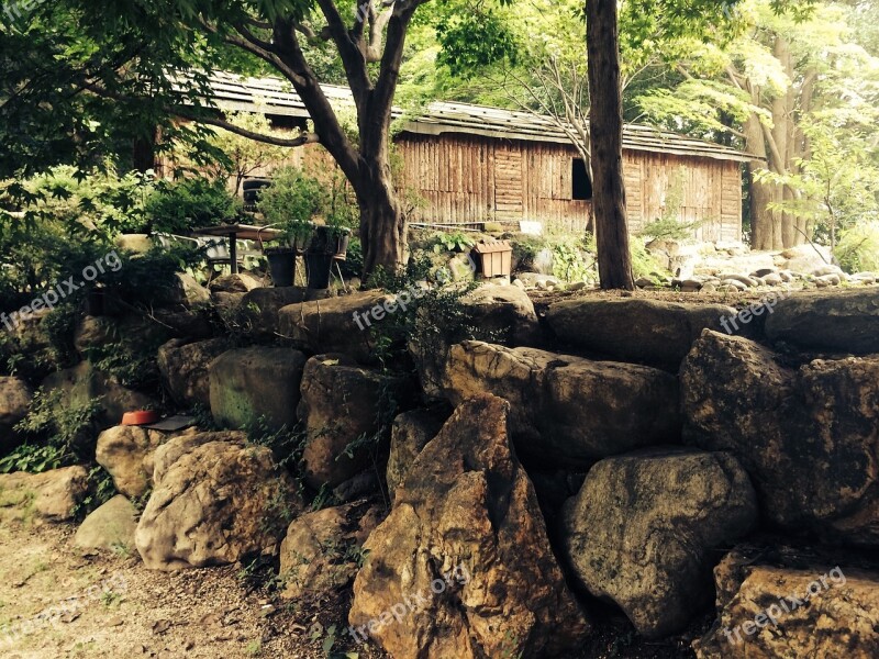 Wood Stone Wall Wooden House Village Forest