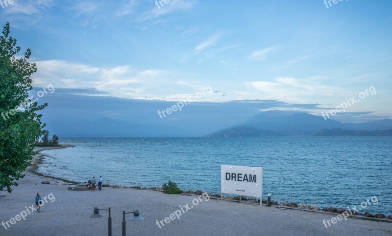 Lake Garda Beach Mountains Nature Europe