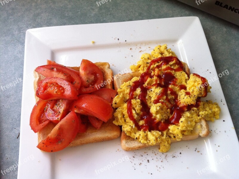 Scrambled Eggs Breakfast Plate Brunch Toasts