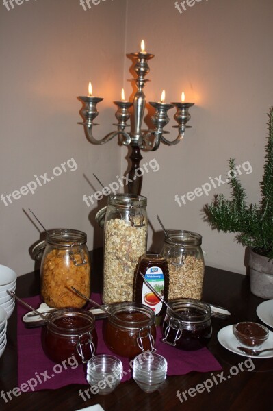 Candle Holders Muesli Jam Breakfast Breakfast Buffet