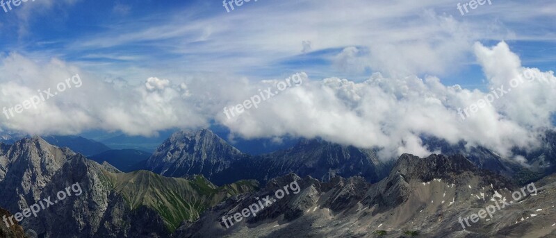 Zugspitze Mountain Panorama Clouds Cloud Band Sky