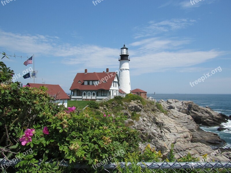 Maine Lighthouse Ocean Coast Sea