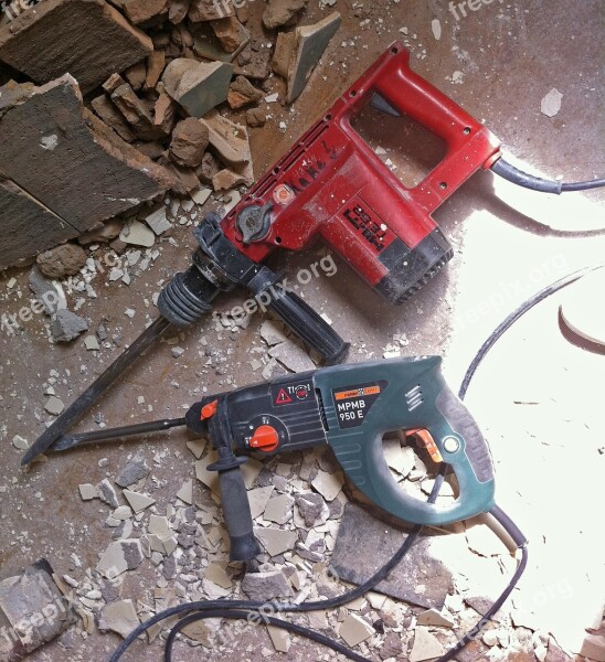 Hammer Drill Chisel Debris Site Building Rubble