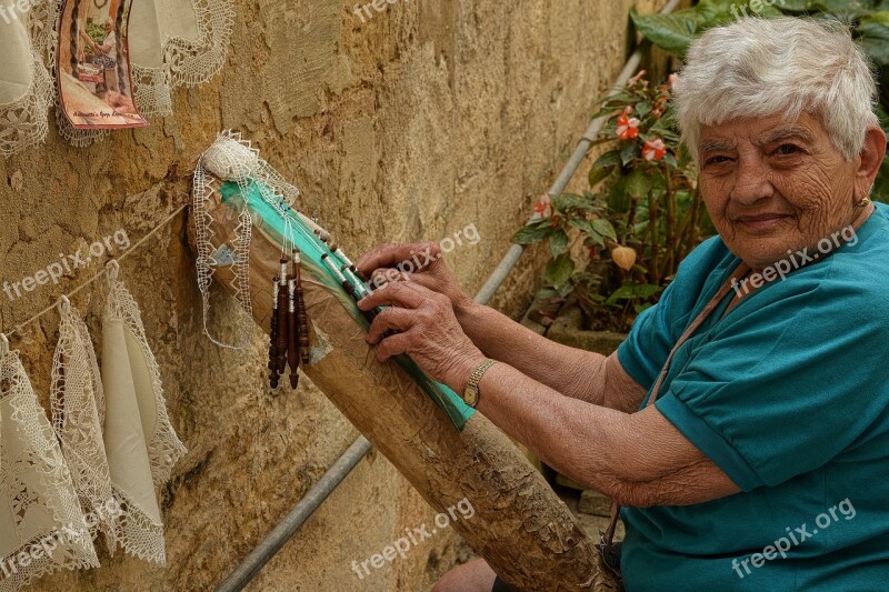 Lace-making Old Lady Handwork Craft Malta