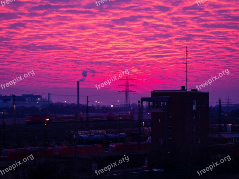 Goods Station Sunrise Pink Clouded Sky Free Photos