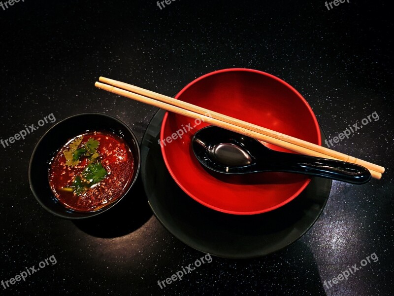 Black Bowl Chopsticks Cook Food