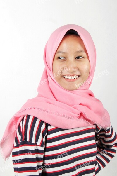 Gorgeous Women Pink Smile Hijab