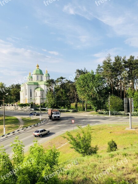 Ukraine Church Road Soviet Cars Orthodox Church