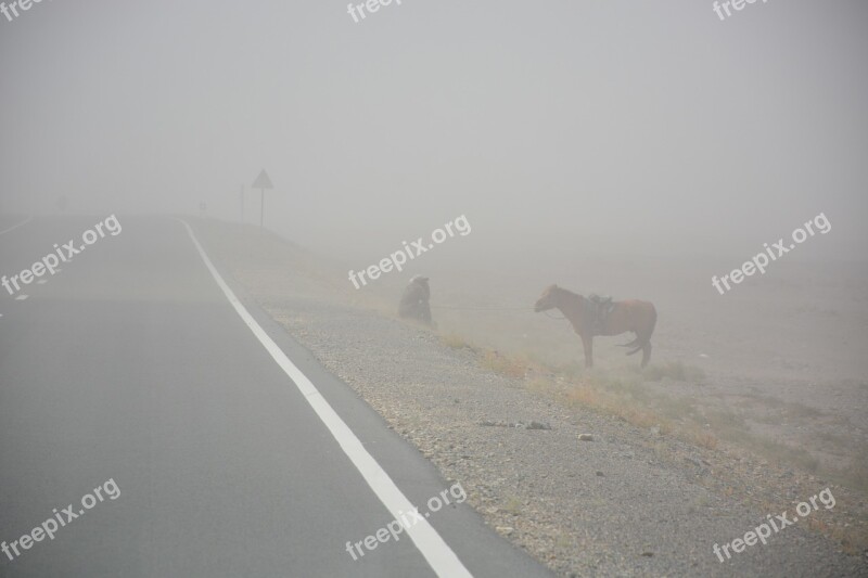 Sand Storm Man Horse Mongolia Free Photos