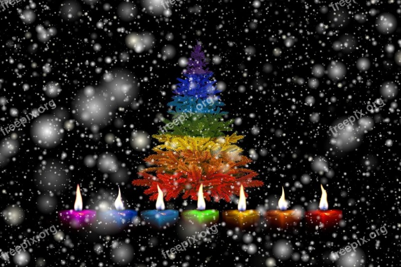 Candles Christmas Snow Colorful Rainbow