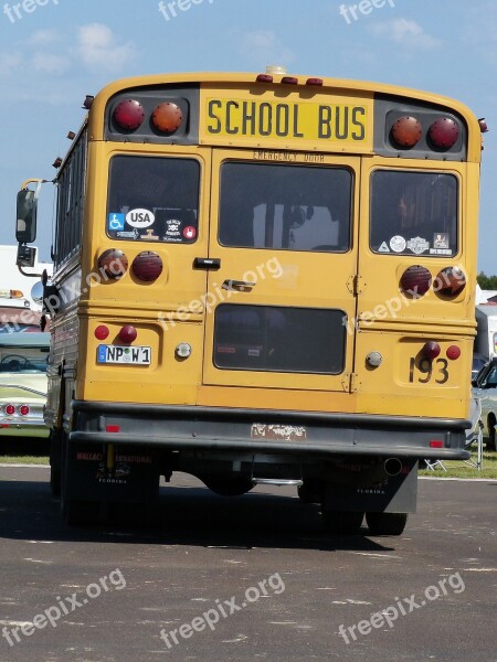 School Bus Yellow Lamps Road Sky