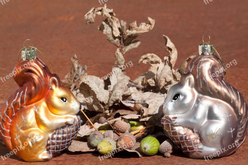 Squirrel Christmas Decorations Acorns Oak Leaves Autumn