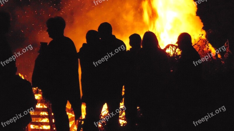 Fire Bonfire Gathering People Silhouette