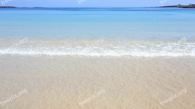 Beach Jeju Empty White Sand Ocean Sea