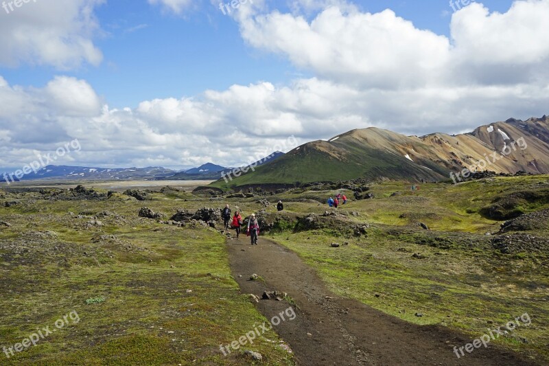 Hike Highlands Iceland Mountains Clouds