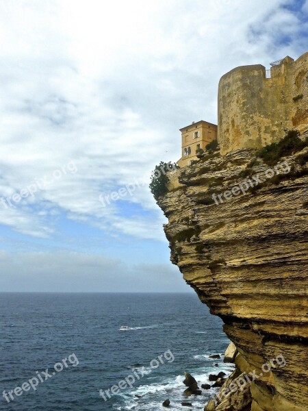 Cliff Bonifacio Corsica Seascape Coastal