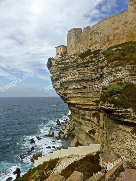 Cliff Bonifacio Corsica Seascape Coastal