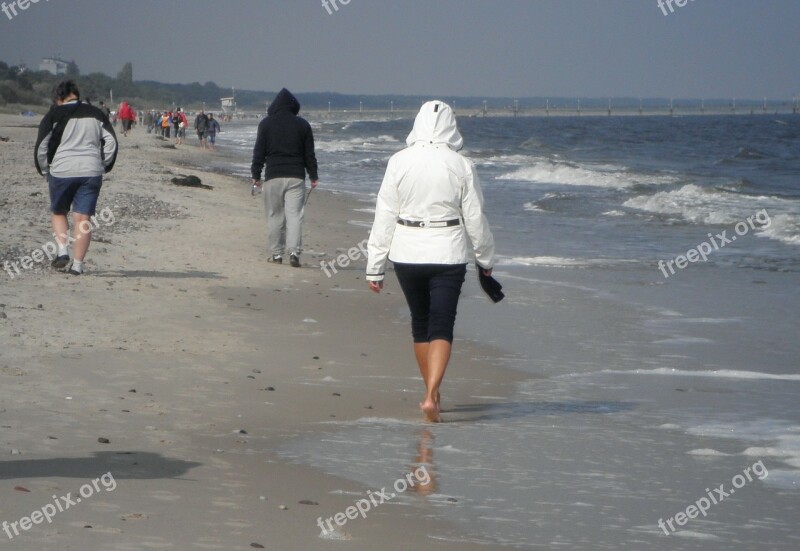 Walk On The Beach Baltic Sea Island Of Usedom Autumn Barefoot