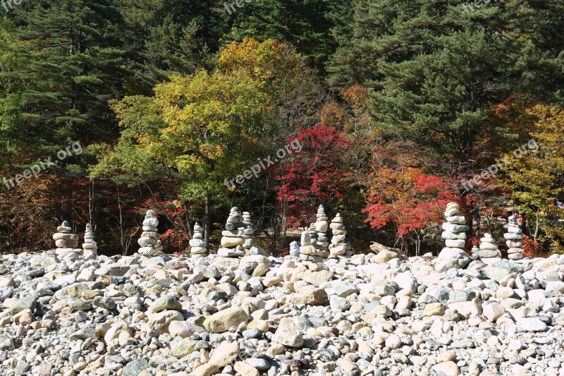 Mt Seoraksan Fall Foliage Autumn Leaves Stone Tower Free Photos