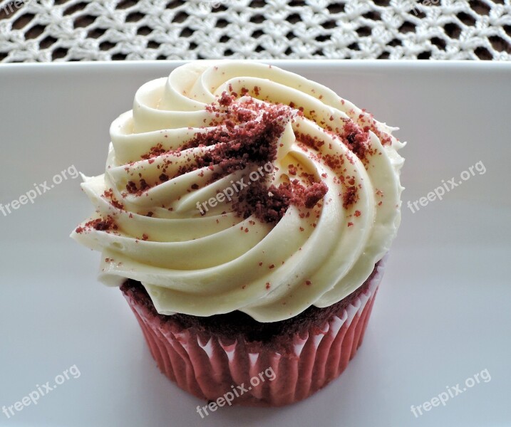 Red Velvet Cupcake Cream Cheese Frosting Decorative Sugar Food Free Photos