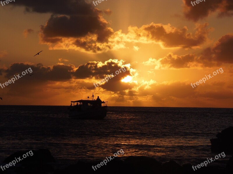 Sunset Fernando De Noronha Beach Mar Boat