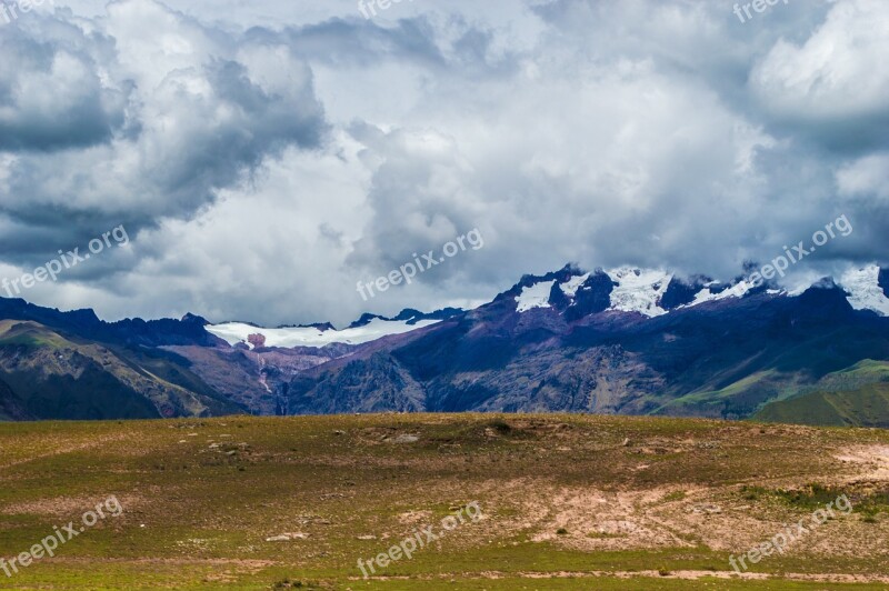 Mountains Snow Clouds End Of Afternoon Winter