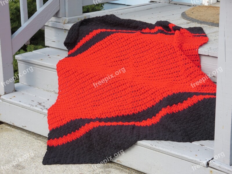 Crochet Red Black Handmade Textile