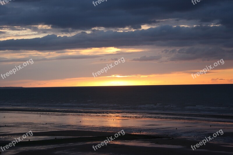 Landscape Was Normandy Beach Sunset Free Photos