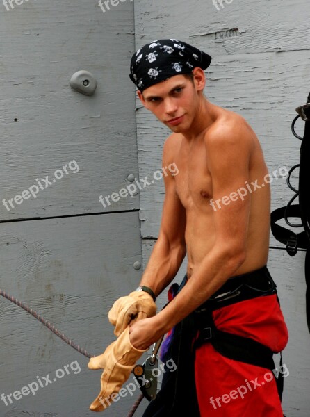 Bungee Jump Man Shirtless Portrait Expression