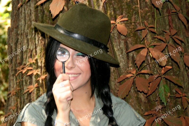 Girl Explorer Magnifier Hats Forest