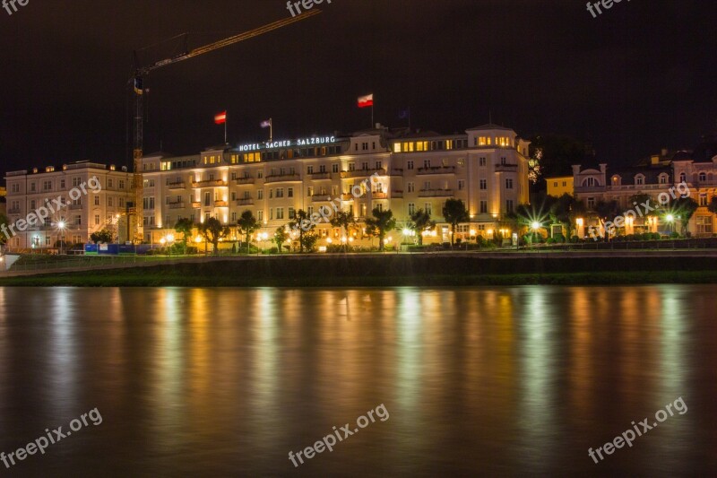 Salzburg Austria City Salzach Night Photograph