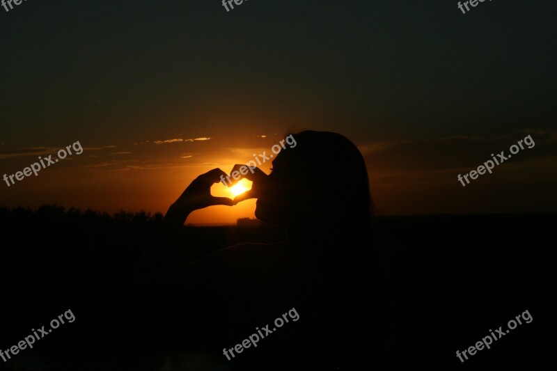 Sunset Sun Girl Silhouette Heart