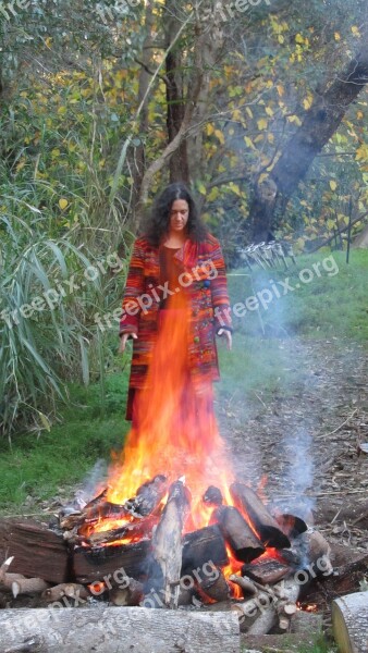 Woman Fire Flames Sacred Fire Fire Spirit