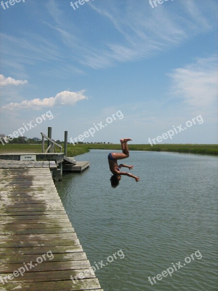 Girl Vacation Marsh Ocean Dock