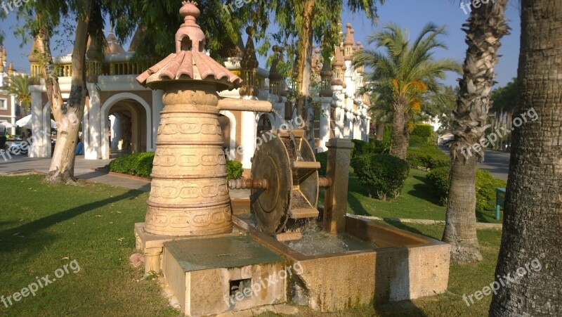 Fountain Waterwheel Water Palm Building