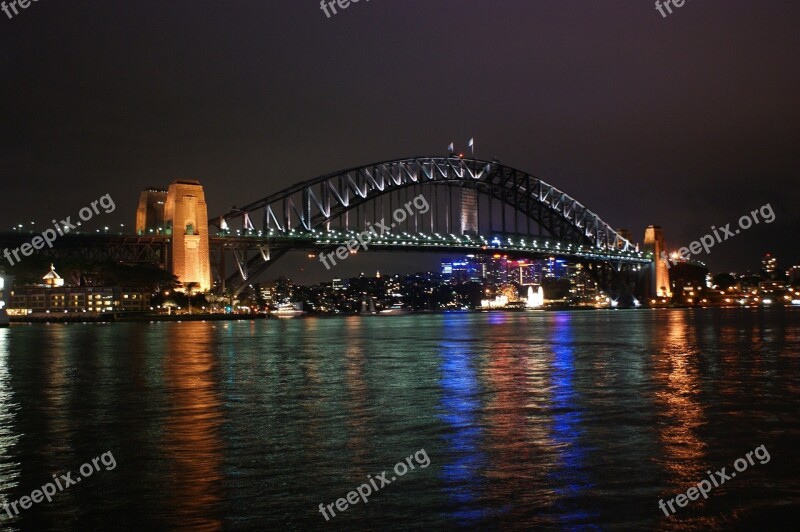 Sydney Harbour Bridge Night Reflection Water City