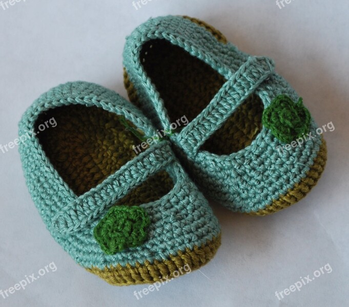 Baby Shoes Knit Blue Childhood Free Photos