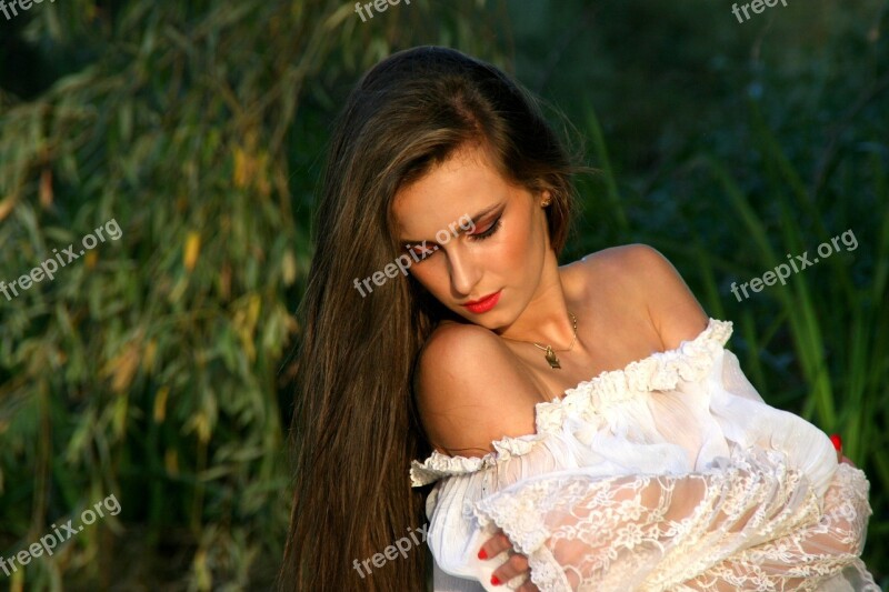 Girl Long Hair White Beauty Portrait