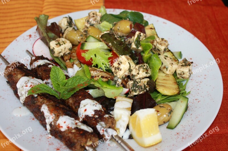 Kebabs Greek Salad Mediterranean Salad Meat