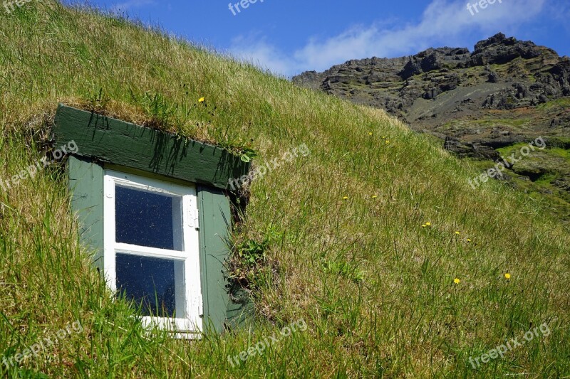 Window Grass Roof Green Iceland Free Photos