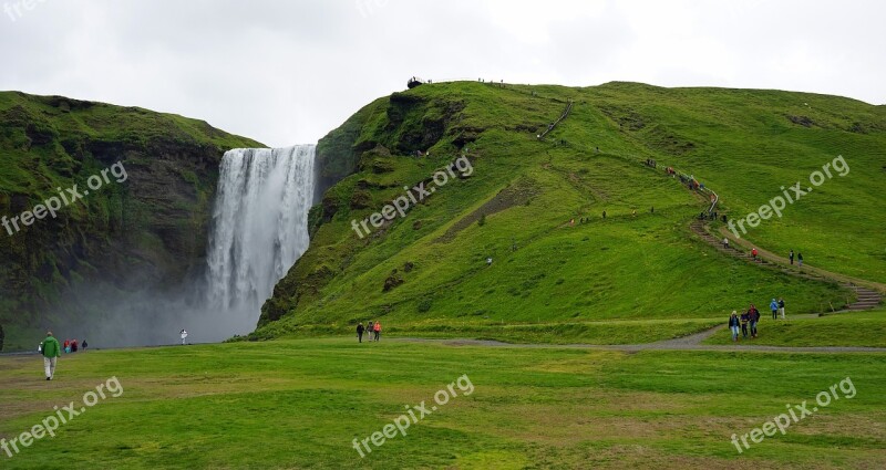 Skogafoss Waterfall Iceland Landscape Water