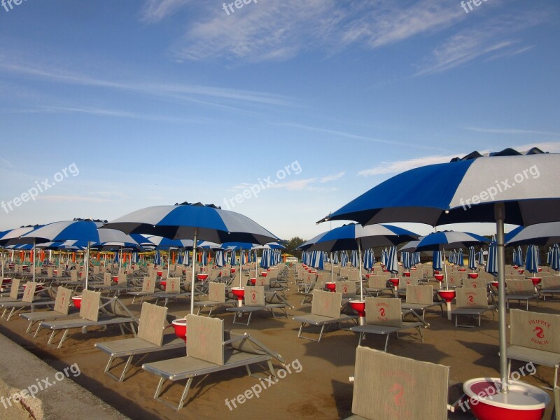 Parasols Sun Loungers Sand Beach Sea