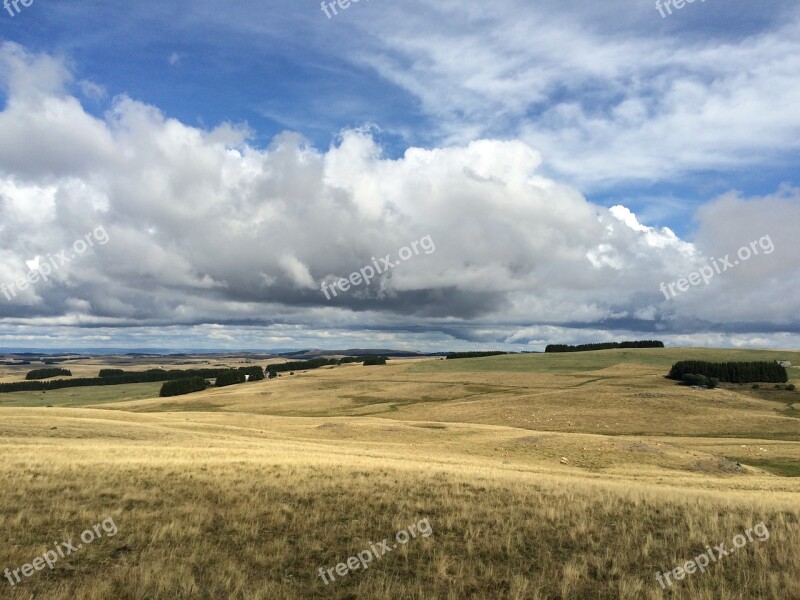 Landscape Fields Aubrac France Field