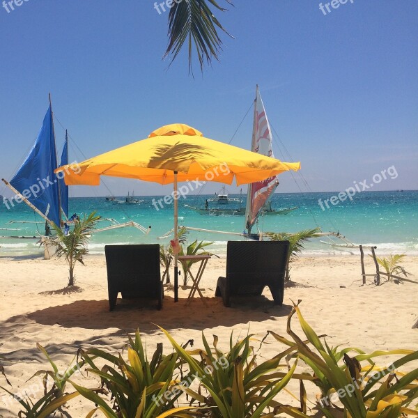 Palm Trees Sunshade Umbrella Yellow Beach