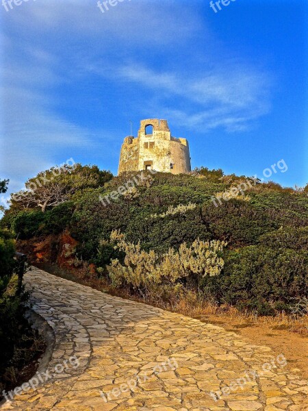 Tower Stone Path Rise Hillside