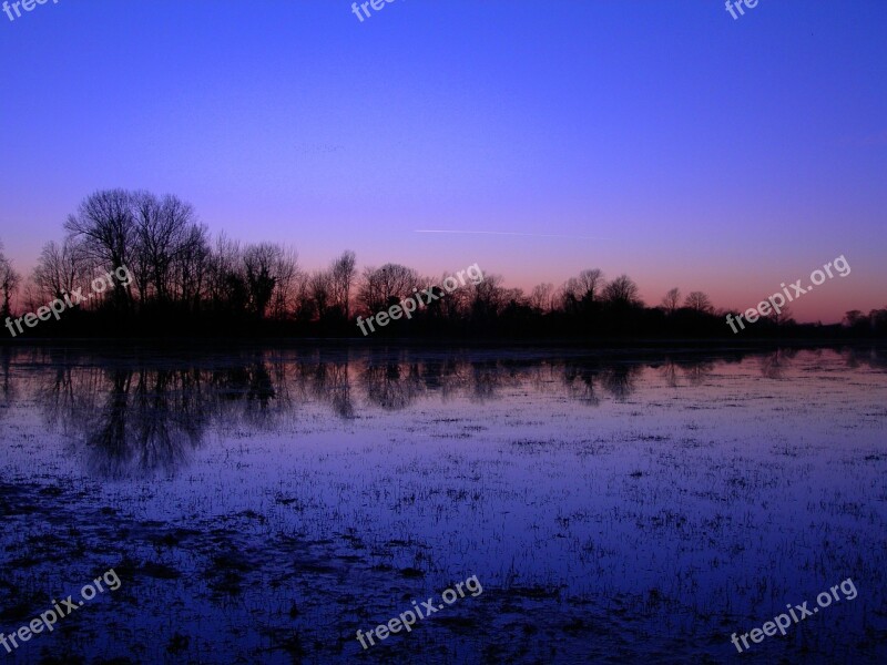 Flooding Meadow Winter Reflections Dusk