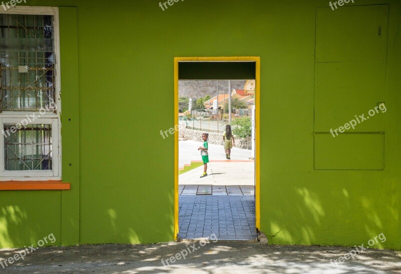 School Curacao Doorway Student Caribbean