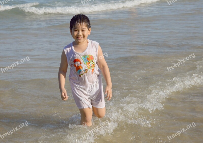 Boy Kid Beach Fun Vietnam